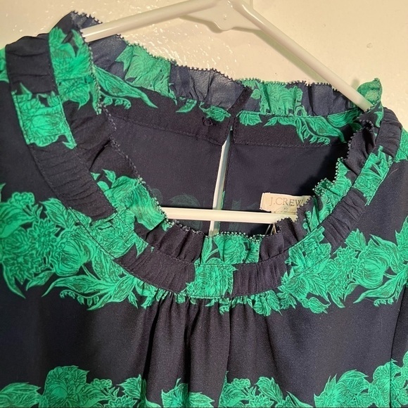 J. Crew Factory Beanstalk Ruffle Collar Blouse Navy Green - Picture 4 of 10